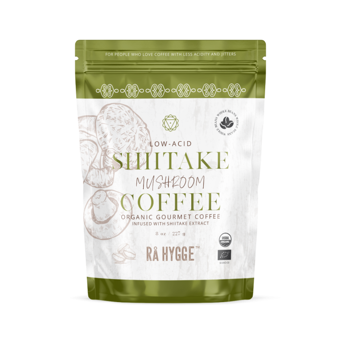 Sachet de café aux champignons shiitake, bio, faible acidité.