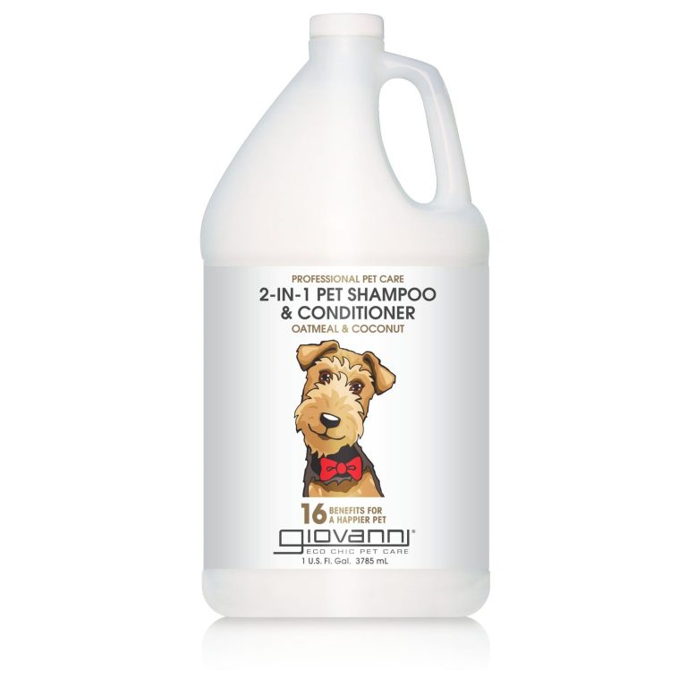Flacon de shampoing et après-shampoing 2-en-1 pour chiens, avec illustration d'un chien.bio 